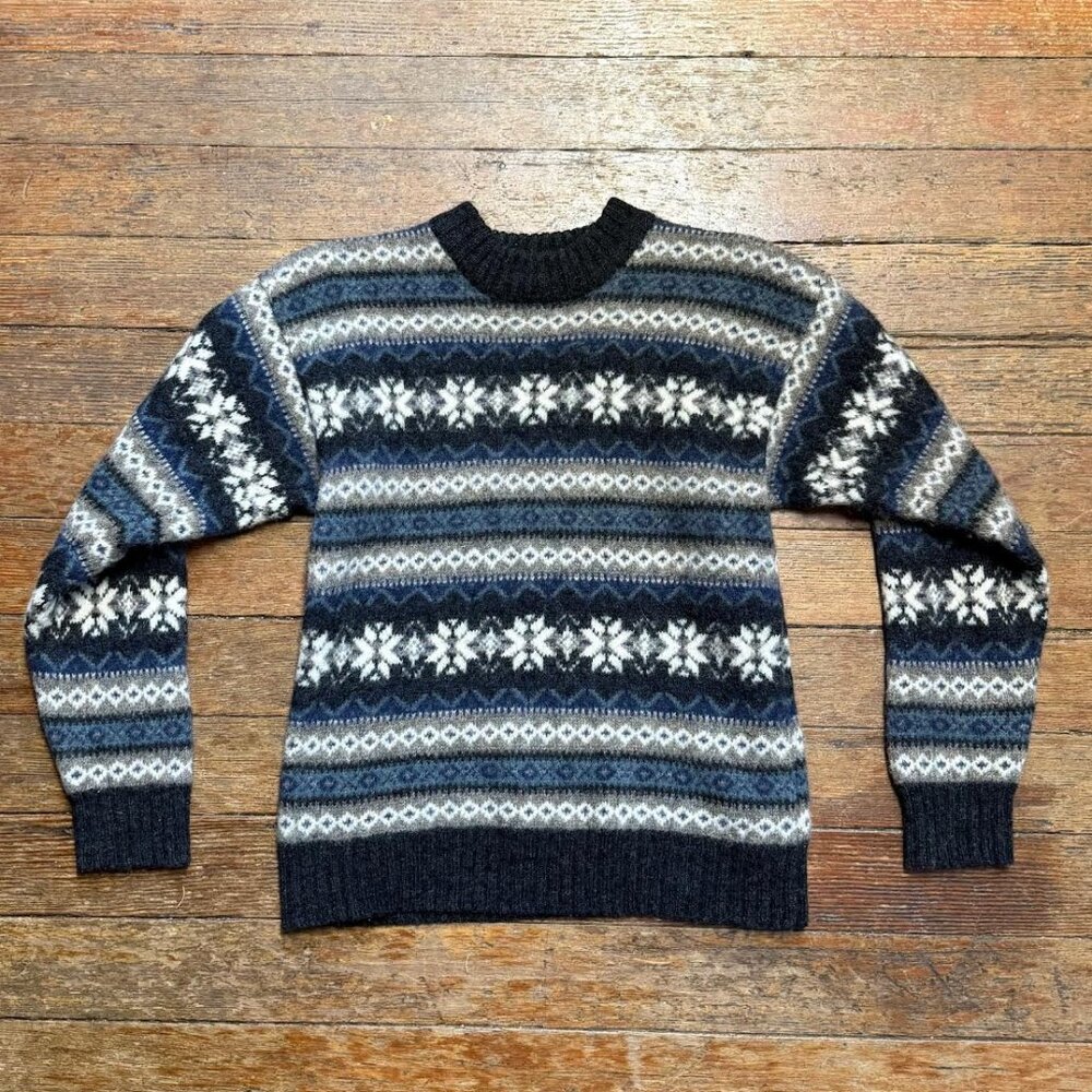 Skyr Vintage Nordic Wool Blue Snowflake Sweater, Women's M
